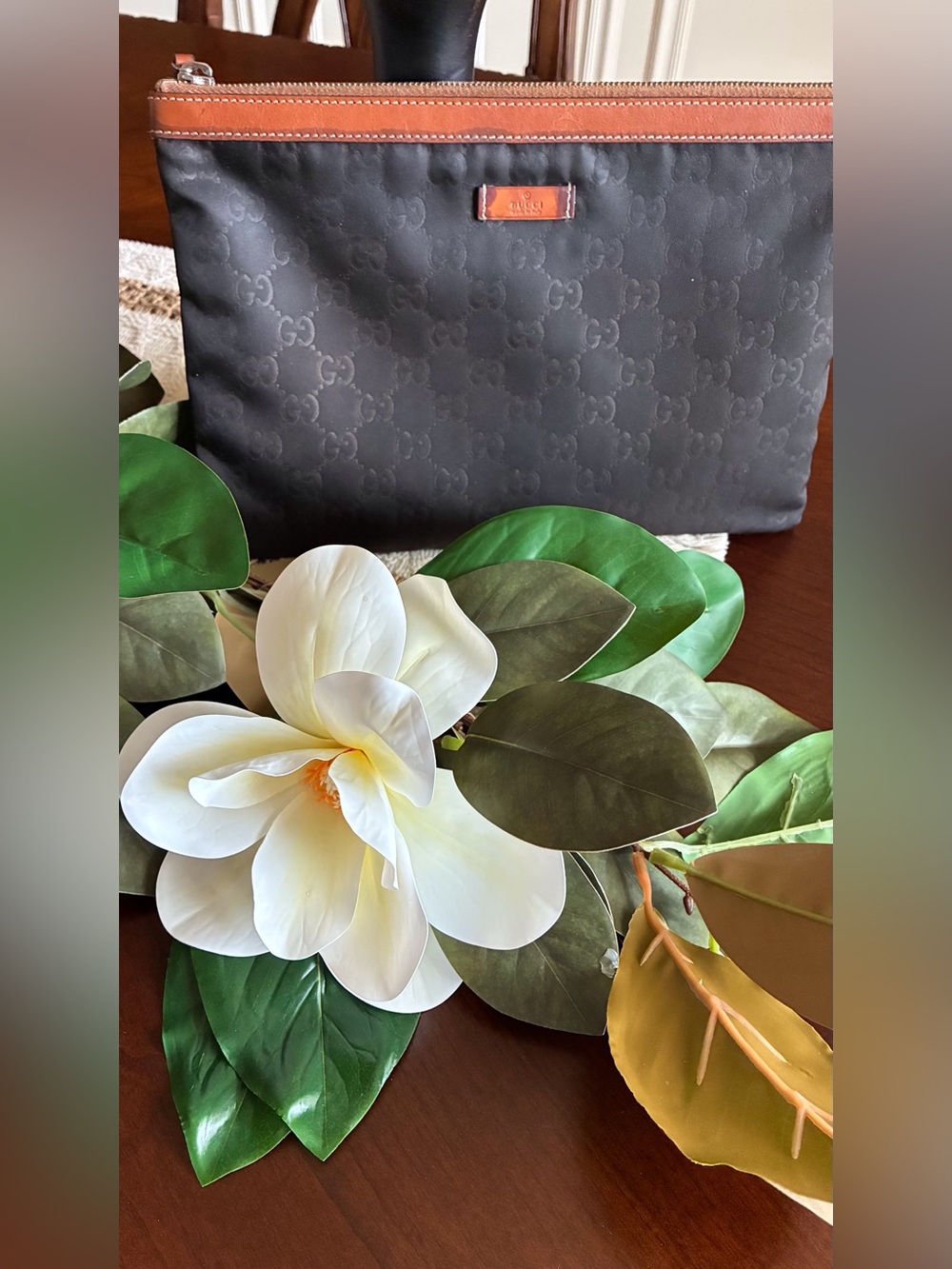 Gucci Vintage GG Monogram Nylon Clutch/Pouch w/Genuine Leather Trim